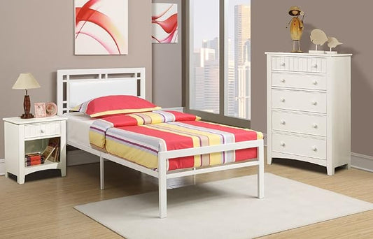 Art Deco White Faux Leather and Metal Platform Bed Twin Size