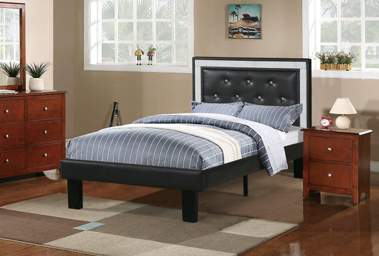 Black Tufted Faux Leather Sparkles Headboard and Frame Twin Size Platform Bed