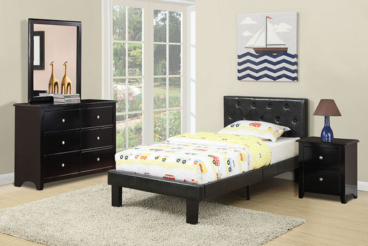 Black Tufted Faux Leather Headboard and Frame Twin Size Platform Bed