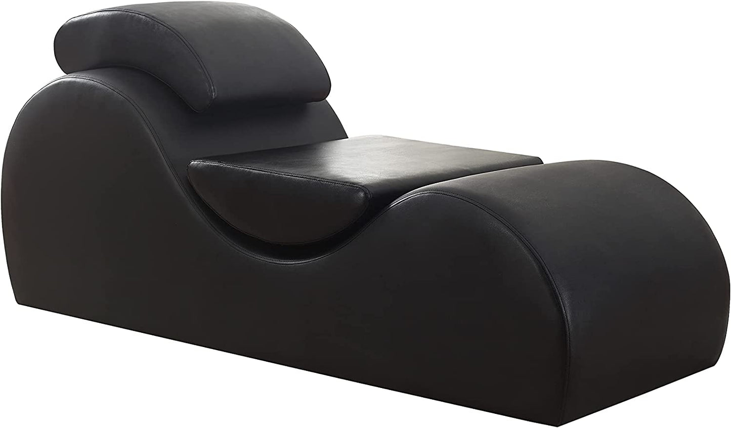 Deluxe Faux Leather Couch Exotic Loveseat Curved Chaise Lounge Yoga Stretch Chair Midnight Black