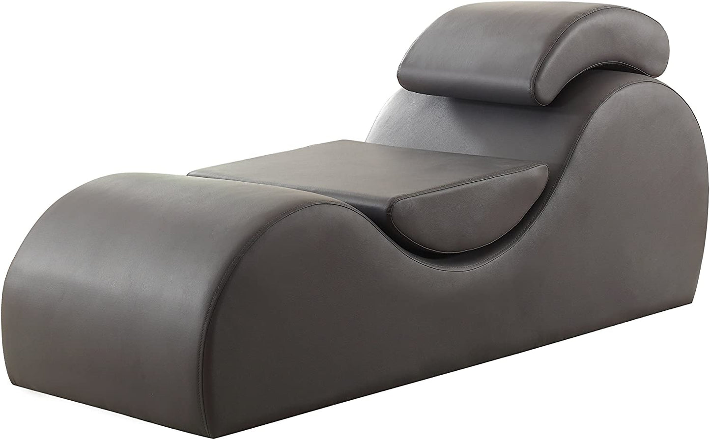 Deluxe Faux Leather Couch Exotic Loveseat Curved Chaise Lounge Yoga Stretch Chair Fog Grey