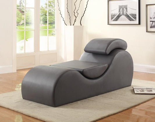 Deluxe Faux Leather Couch Exotic Loveseat Curved Chaise Lounge Yoga Stretch Chair Fog Grey