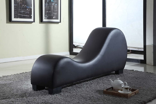 Modern Faux Leather Yoga Stretch Relaxation Couch Curved Chaise Lounge Exotic Loveseat Midnight Black