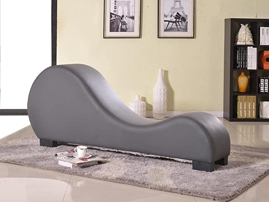 Modern Faux Leather Yoga Stretch Relaxation Couch Curved Chaise Lounge Exotic Loveseat Fog Grey