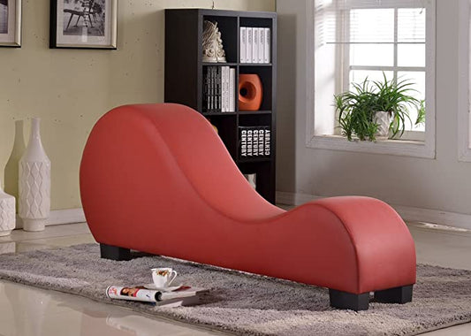 Modern Faux Leather Yoga Stretch Relaxation Couch Curved Chaise Lounge Exotic Loveseat Sweet Red